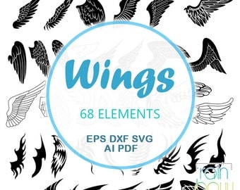 Wings Svg, Angel Wings Svg, Fairy Wings Clipart, Dragon Wings Svg, Bird Wings Vector File, Svg Silhouette, DXF Files, Vector Files, EPS file