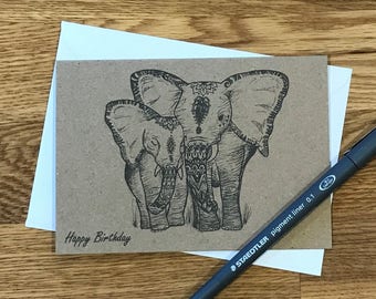 Happy Birthday Elephant Birthday Card Original Illustration