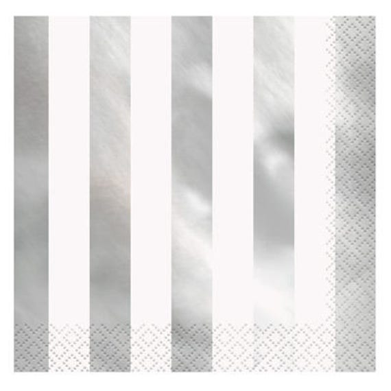 Metallic Silver Striped Paper Napkins/ Shiny Silver Foil