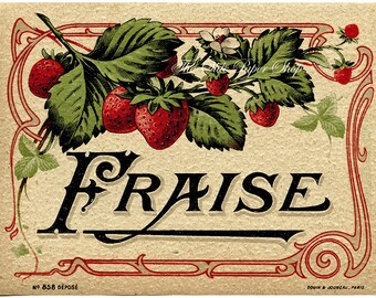 Vintage Alcohol Liquor Label French Fraise Liqueur