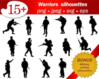 Warrior soldier army clip art military silhouette people svg png cameo cricut scrapbooking military vehicle free silhouette vector editable