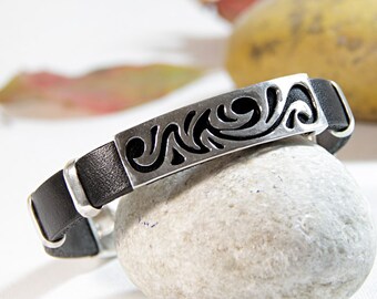 925 Sterling Silver Bracelet/Leather Cuff/ Mens Cuff/ Womens Cuff/Handmade Jewelry/Silver jewelry/ Unisex Gift