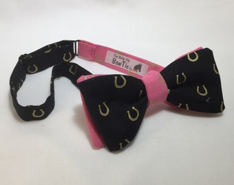 Derby BowTie, Horseshoe Bow Tie, Reversible Bow Tie, Black Bow Tie, Pink Bow Tie, Self Tie Bow Tie, Freestyle Bow Tie, 100% Cotton Bow Tie