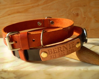 Dog Collar, Leather Dog Collar, Custom Leather Dog Collar, Personalized Leather Dog Collar, Engraved Collar, Natural Leather, Two D-rings