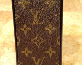 Handcrafted iphone 7plus hard cell phone case covered with re-purposed Louis Vuitton canvas