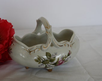 Glass Basket, Floral and Gold ProcelainBasket