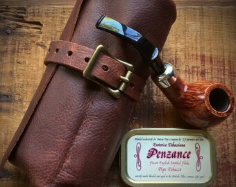 The Everett Burley Leather pipe roll ZIPPO model tobacco briar pouch - case - brown - durable - case - bag - cowhide - top grain - handmade