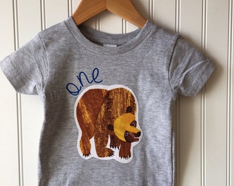 Bear birthday shirt. Wild Adventure. First birthday shirt featuring brown bear ONE. Wild ONE. Any number, age. Book themed.