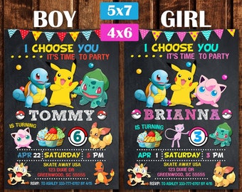 Pokemon Invitation, Pokemon Party, Pokemon Birthday, Girl Pokemon Birthday Invitation, Boy Pokemon Printable, Pokemon invite.