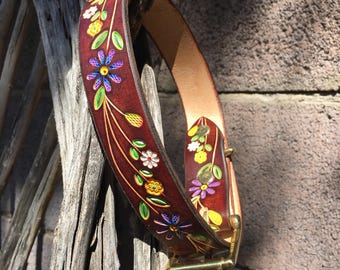 Custom Leather Dog Collar with Hand Tooled Patterns. Handmade Personalized Gifts. Dog Collar