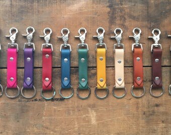 Handmade Leather Key Fob/ Keyring ((( 3/4" trigger snap/ multiple colors ))) Hand Cut & Stained