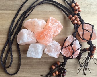 Himalayan Pink Salt Crystal Hemp Macrame Car Charm Rear View Mirror Ornament Car Accessories Car Decor Eco Natural- Mountain Beads