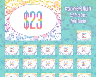 5x7" Price Cards, Size Cards, and Style Cards Bundle - Pastel Bubbles Design Marketing LLR
