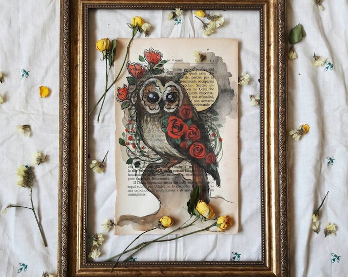 Vintage Owl ORIGINAL painting, wall art by Tatiana Boiko wall hanging, wall decor nursery art gift, Russian art, baby kids, home, forest
