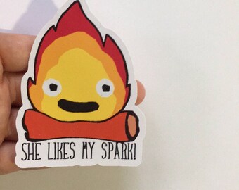 Calcifer "She likes my spark!" Vinyl Sticker, Howl's Moving Castle Studio Ghibli inspired Laptop Decal