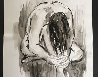 Dark watercolour figure painting of dancer