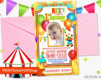 Carnival Invitation,Circus Invitation,Custom Face Invites,Babys First Birthday,Kids Invitation,Strong Man Invitation,Carnival Theme,Circus