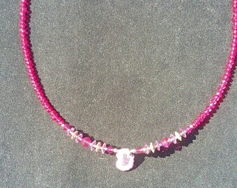 Mystic Pink Necklace with Solar Quartz Pendant