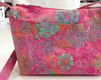 Handmade Pink Batik Purse, zipper closure