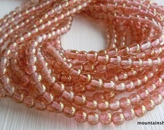 Czech Glass Beads Pink Topaz Luster 4mm Druk - 100 Beads G - 392