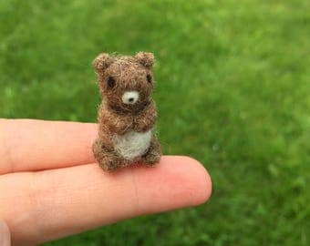 Felted Miniature Brown Bear Tiny Figure Needle Felted