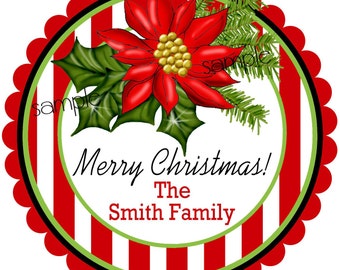 Personalized Christmas Stickers, Poinsettia Christmas labels, Poinsettia Gift Stickers,Holiday labels, Christmas, Gifts, Labels, set of 12