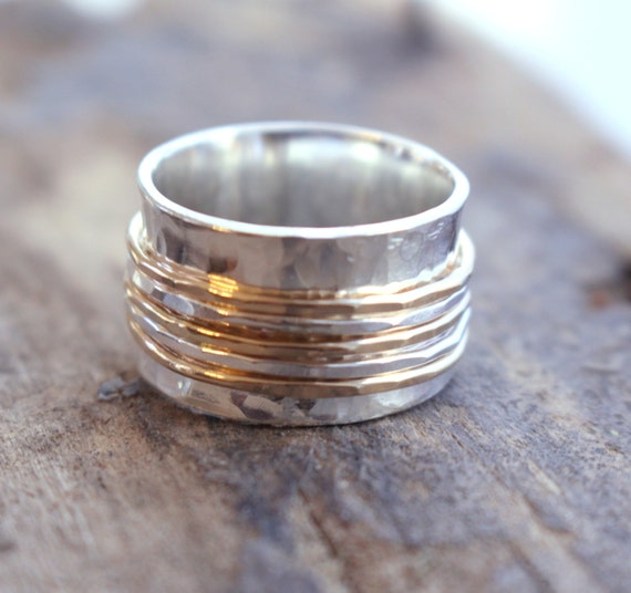 Sterling and Gold Spinner Ring Fiddle Ring Silver and by MoodiChic