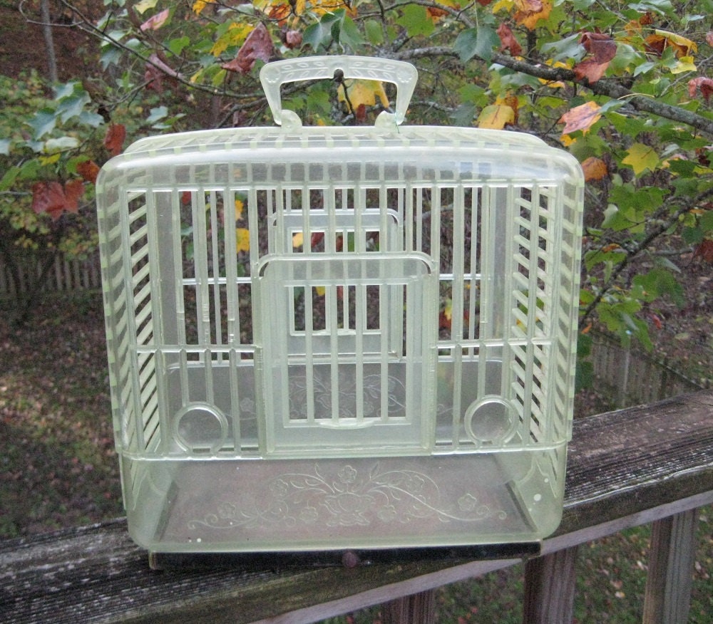 Charming Vintage Plastic Birdcage Bird Cage Green Used Rare