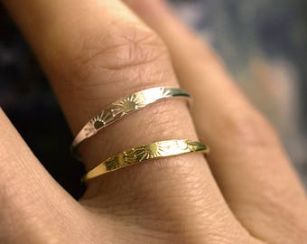 sun ring dainty gold ring hand stamped stacking ring sterling silver ring delicate gold band everyday ring artisan jewelry SUNSHINE RING
