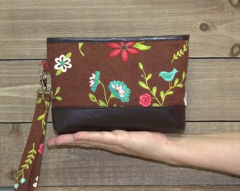Wristlet Wallet, Samsung Galaxy Note, iPhone 7 Plus Crossbody, Galaxy S6 S7 Edge, Cell Phone Wallet Purse or Clutch / Aqua Pink Brown