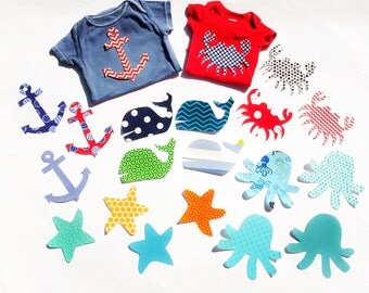 Ocean/Nautical Theme Baby Shower//Baby Girl/Boy// 5 - 10 -15- 20 Piece Applique Sets Available //Fabric Iron On Appliques