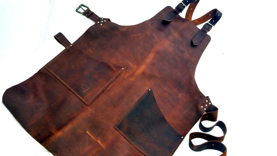 Leather Work Apron with Brass Buckles and Hammer Loop by CyclonaDesigns steampunk buy now online
