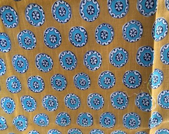 Vintage Dark Yellow and Teal Geometric Print Feed Sack Flour Sack (No Longer a Sack)