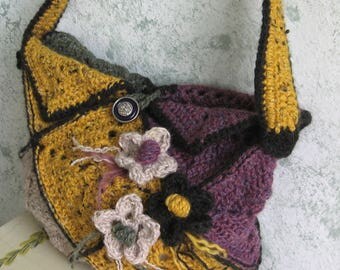 Crochet Purse Pattern Colorful Granny Square Bag With Shoulder Strap, Button Closure And Flower Trim Easy To Make Instant Download