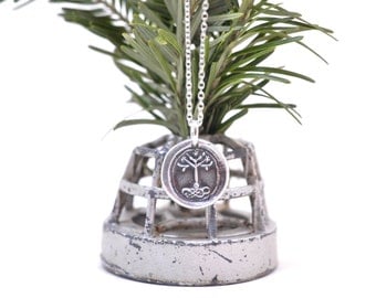 tree of life wax seal necklace … stand sure - flowering tree pendant - fine silver medieval wax seal jewelry