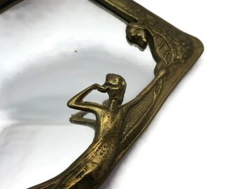 Brass Art Nouveau Mirror - Woman Tabletop Frame