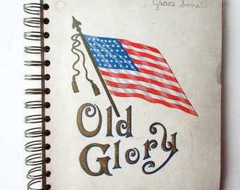 Journal, Recycled Book Journal, Vintage Book Journal, Sketchbook, Notebook, Junk Journal, Smash Book, Old Glory, US Flag