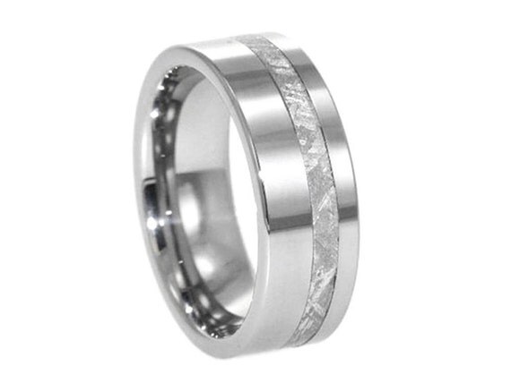 Meteorite Offset Inlaid in Titanium Ring-Mens Wedding Band