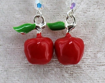 Apple Dangle Earrings, Red Apple Jewellery, Summer Earrings, Fruit Jewellery, Fruit Earrings, Apple Enamel Charms, Teacher's Gift 35ECER01