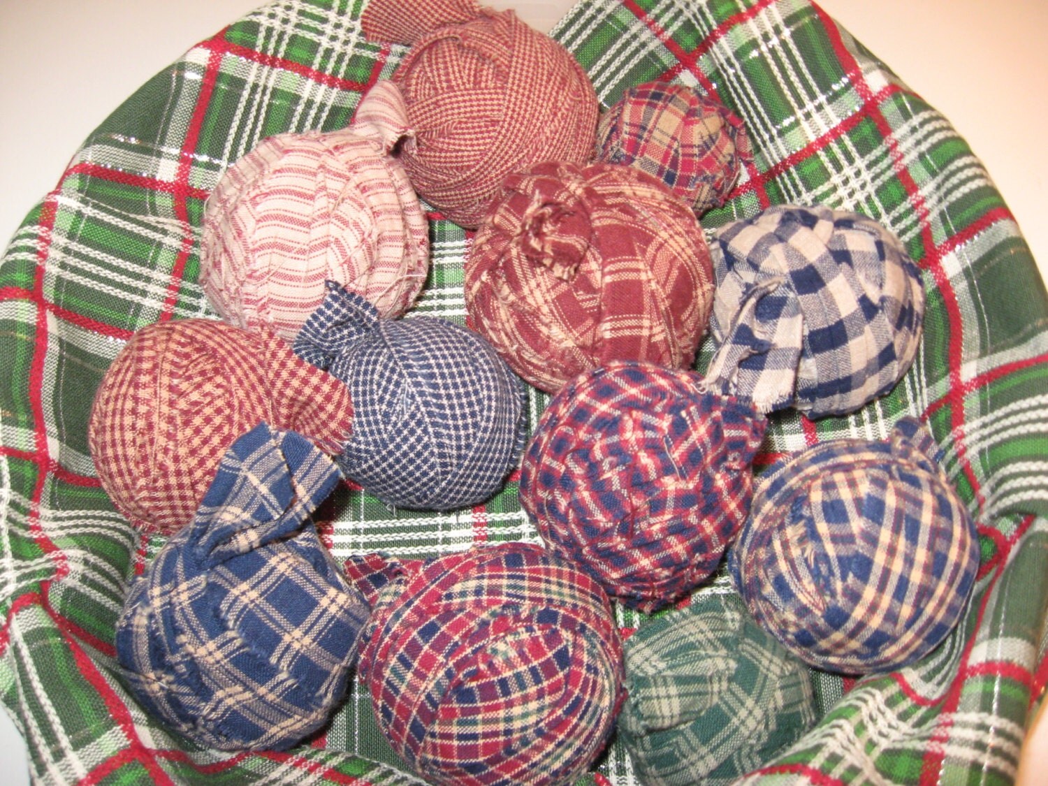 12 Homespun Fabric Rag Balls No Fillers