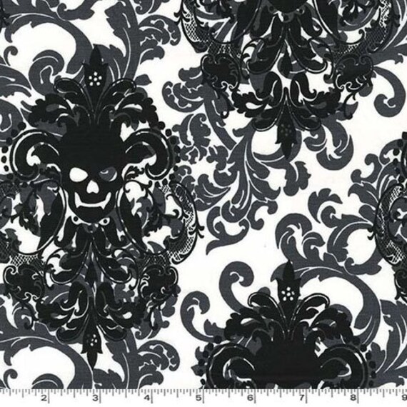 One 1 Yard Gothic Damask Skull Fabric Michael Miller