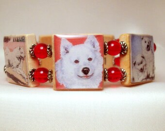 SAMOYED Gift - SCRABBLE BRACELET / Upcycled Handmade Jewelry / Dog Lover Gift / Jewellry