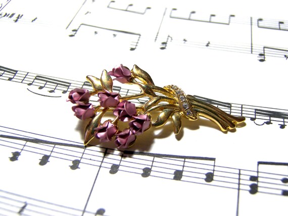 Rose Bouquet Brooch Pin Rose Recycled Jewelry Vintage Jewelry Gold Pin Pink Brooch Gift Ideas