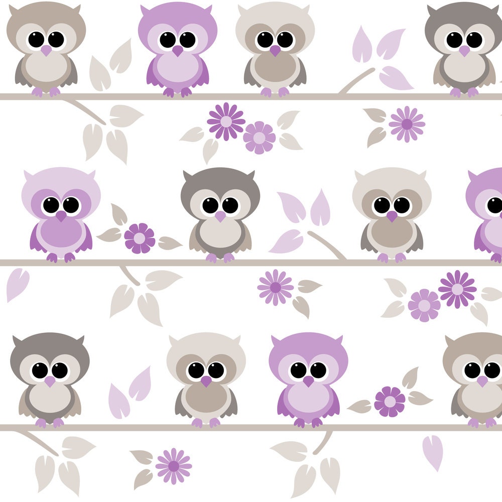 Purple Owl Fabric Baby Owls In Purple By Heleenvanbuul