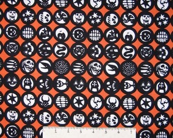 Halloween Fabric - Los Diablitos Medallion Orange - Alexander Henry YARD