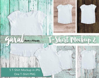 T-SHIRT MOCKUP with wood background, short sleeve shirt, png and jpg, white shirt, kids tshirt