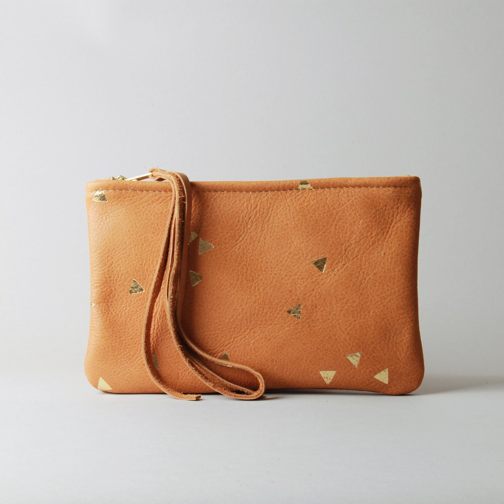 Leather clutch with confetti triangles leather pouch
