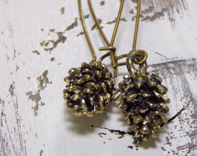 Winter Pinecone Dangle Earrings Woodland Autumn Nature Inspired Jewelry Bronze Brass Pinecone Earrings