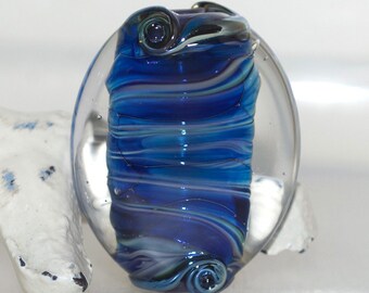Blue Algae Ocean Lampwork Focal Bead by genschi on Etsy