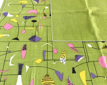 Vintage Tablecloth Mid Century Modern Calder Mobiles Abstract Shapes RARE Collectible FREE US Shipping!